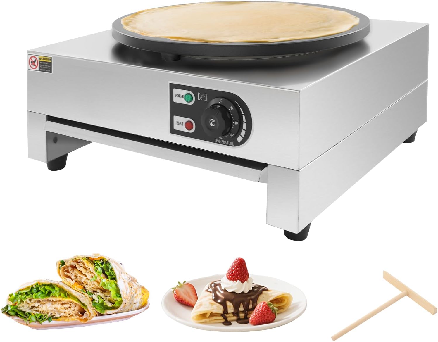 LKHDONG Electric Crepe Maker 3000 W Crepe Machine Diameter 40 cm Crepe Grill Plate Non-Stick Coated Pancake Plate Temperature Control 50-300°C