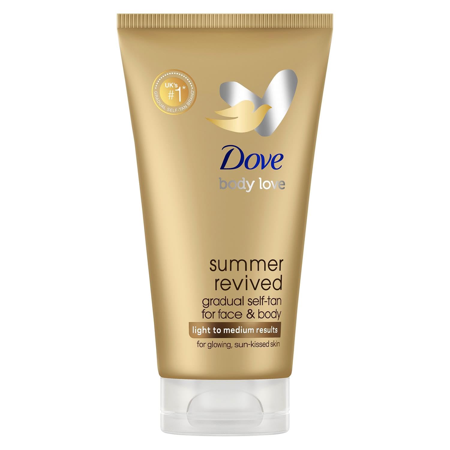 Dove Summer Revived Light to Medium Gradual Self-Tanning Lotion for Face and Body with Aloe Vera & Glycerin for a Sun-Kissed, Gradual Tan and Silky Soft Skin 2 x 75ml