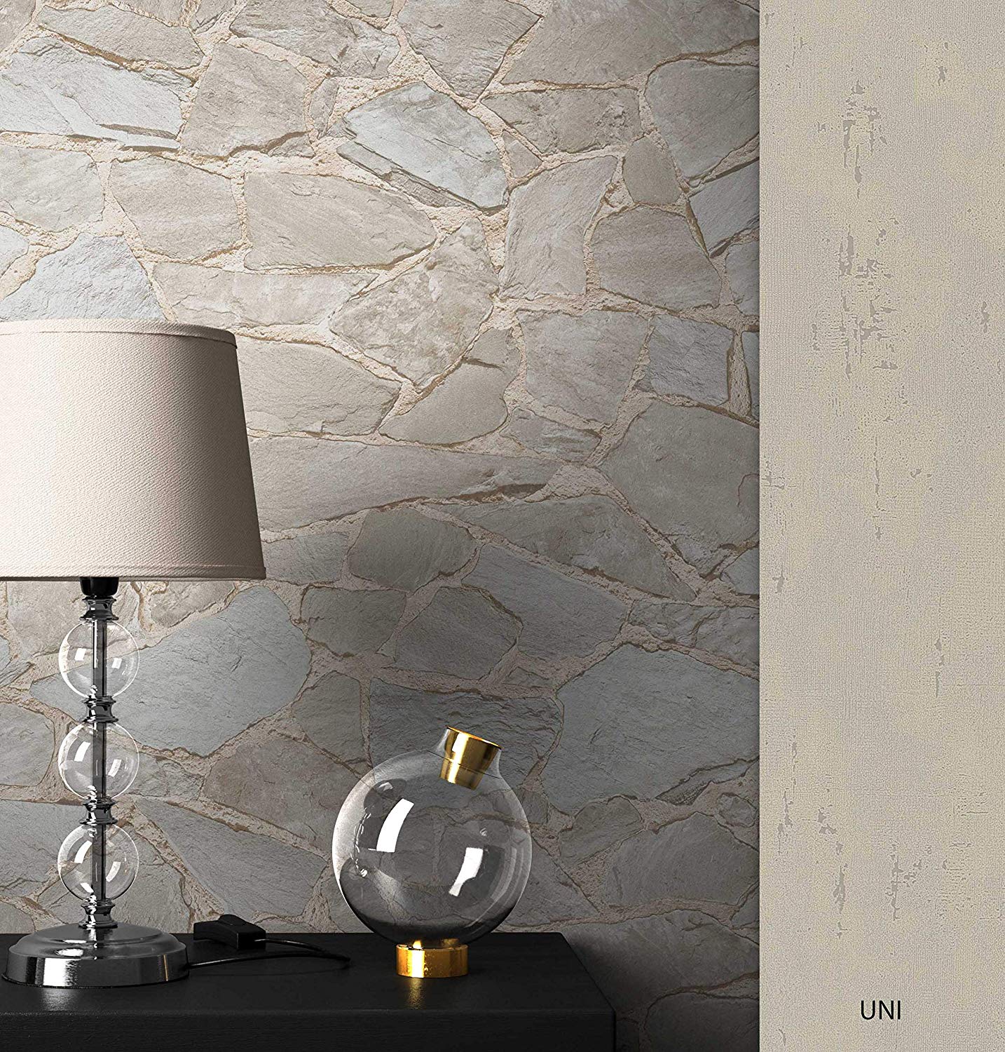 Newroom Design Newroom Stone Wallpaper Grey Modern Non-Woven Wallpaper Beige Modern Design