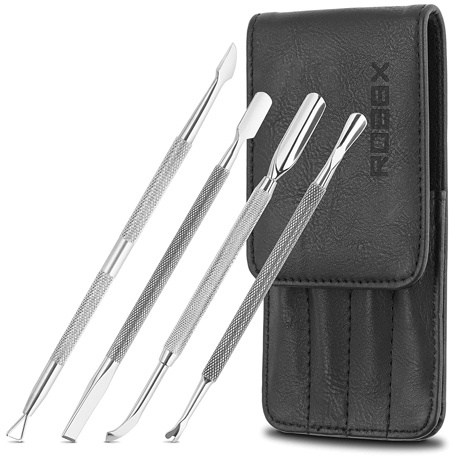 robbx ROBBX® Cuticle Pusher Set Including Spoon, Pusher & Spatula, Stainless Steel Nail Pusher Kit for Nails and Cuticles, Cuticle Pusher, Skin Pusher