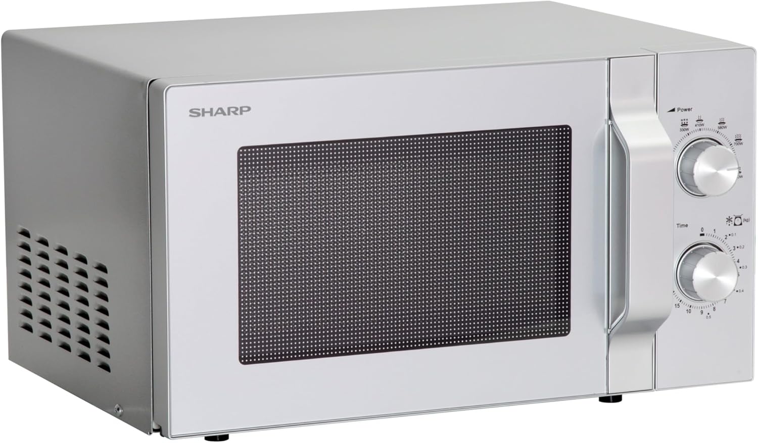 Sharp R204S Solo Microwave, 20 L, 800 W, 6 Power Levels, 30 Minute to 00 Seconds Timer, Weight Controlled Thawing, Glass Turntable (24.5 cm), Silver