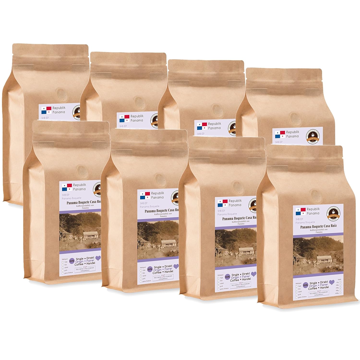 Kaffee Globetrotter Coffee Globetrotter - Coffee with Heart - Panama Boquete Casa Ruiz - 8 x 1000 g Coarse Ground - for Fully Automatic Coffee Grinder - Roasted Coffee Fair Trade | Gastropack Economy Pack