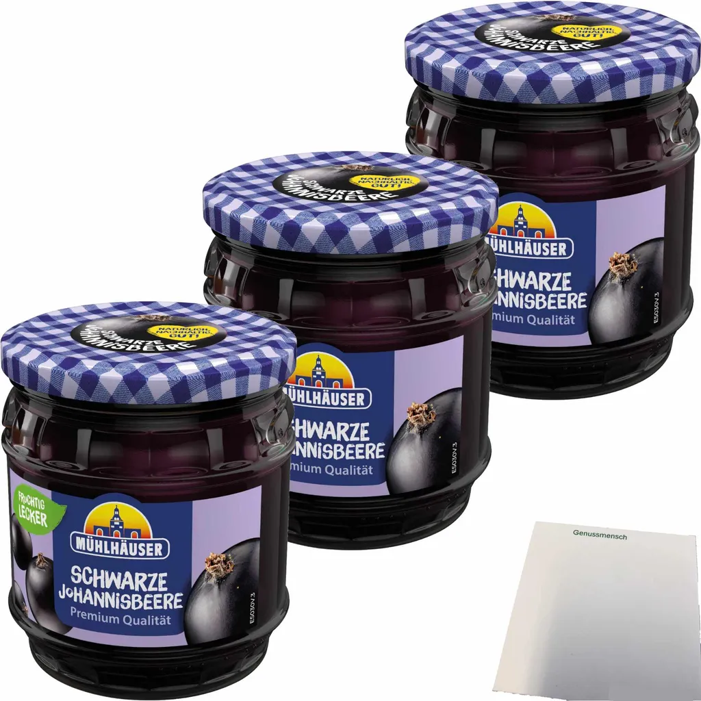 Mühlhäuser Extra Blackcurrant Jam 3-pack (3 x 450g jars) + usy Block