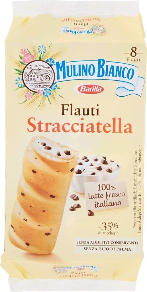 Voglia di Puglia Mulino Bianco Flauti Merende Alla Stracciatella Con Gocce Di Cioccolato 3 Pezzi Da 280 Grammi 1680g