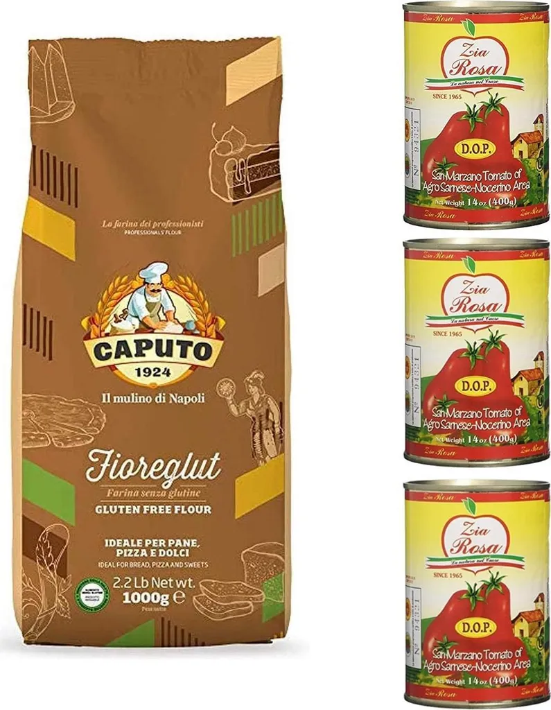 Mulino Caputo Fioreglut Gluten-Free Flour 1kg + 3x Zia Rosa DOP Pomodoro San Marzano Tomatoes from Campania 400g can 2200g