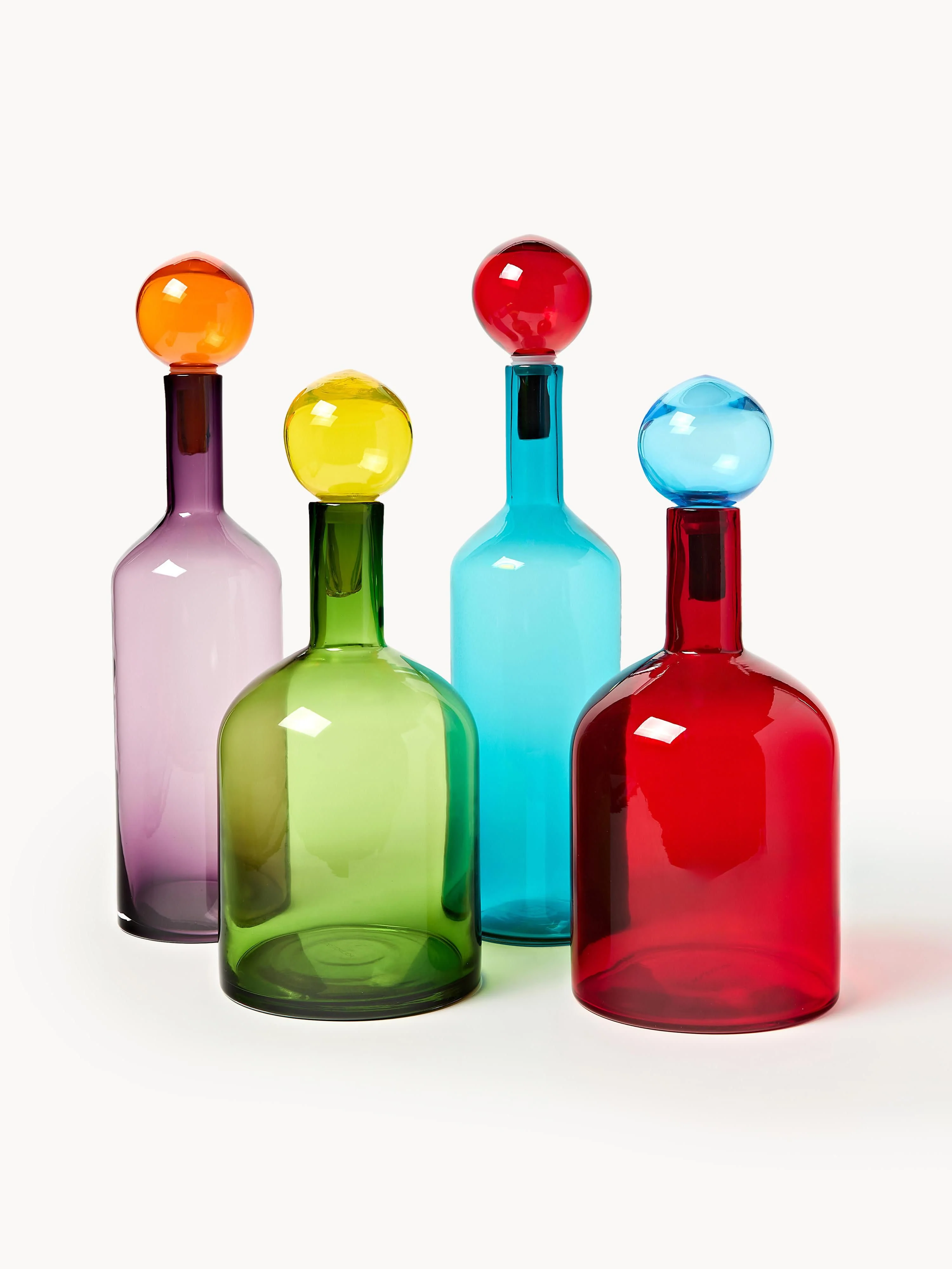 POLSPOTTEN Mouth-blown decorative bottles Bubbles, set of 4, Colorful