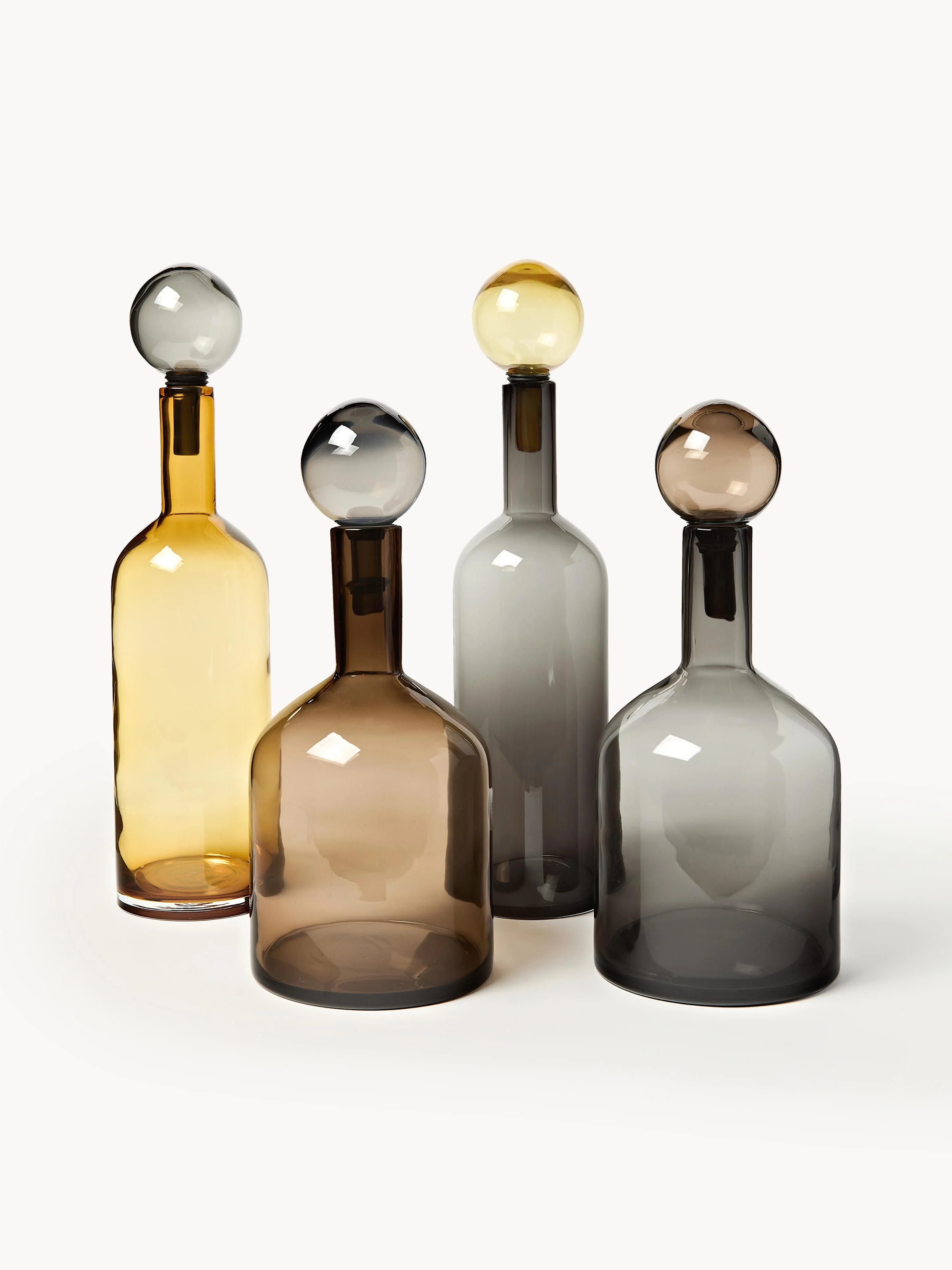 POLSPOTTEN Mouth-blown decorative bottles Bubbles, set of 4, Shades of gray, shades of brown
