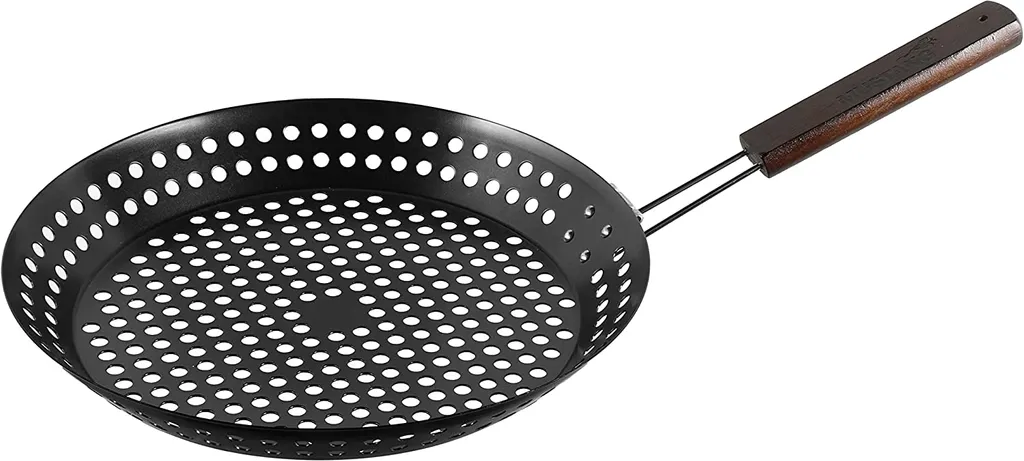 well2wellness Mustang grill pan Ø 30.5 cm with folding wooden handle, vegetable pan,