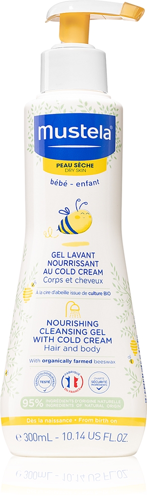 Mustela Bébé Dry Skin nourishing cleansing gel with protective cream to renew the skin barrier for children from birth