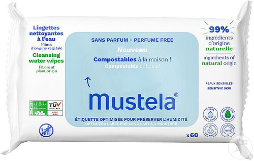 Mustela Compostable Cleaning Wipes Without Perfume 60 pieces