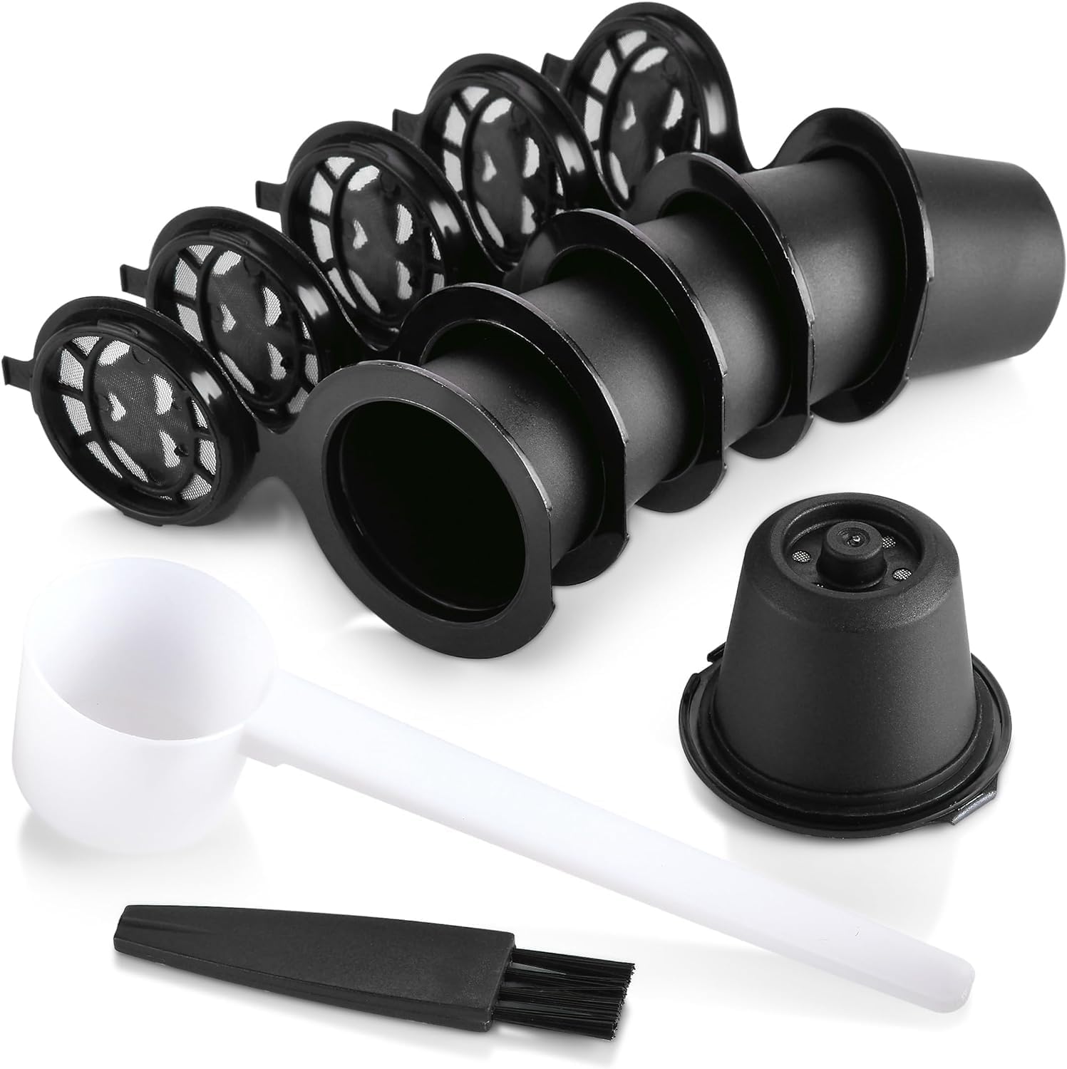 Yerleomit Refillable Coffee Capsules for Nespresso, Pack of 6 Refillable Capsules Reusable Capsule Coffee Capsules Refillable Capsule for Nespresso with Coffee Spoon with Brush