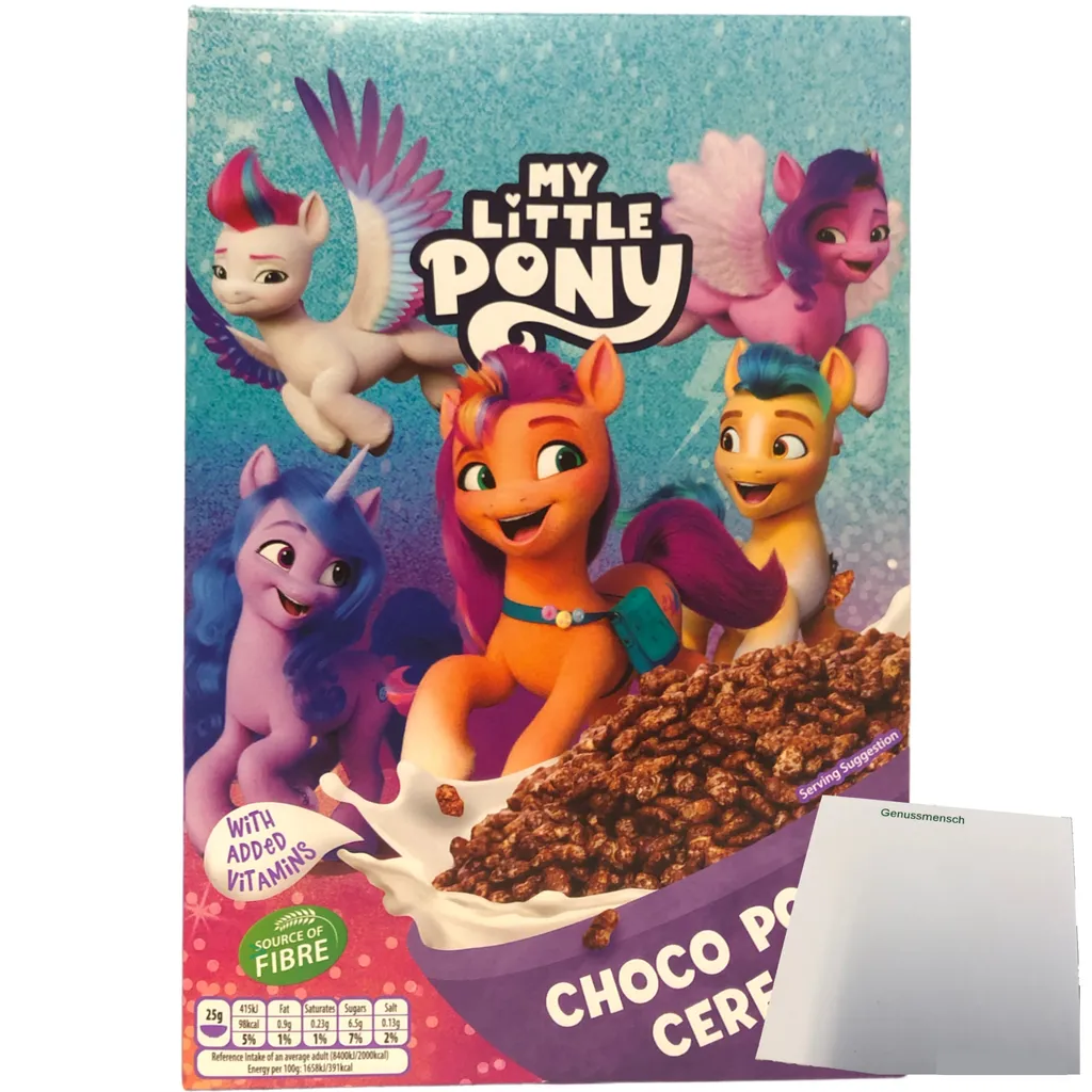My Little Pony Choco Pops Chocolate Breakfast Cereal (375g Pack) + usy Block