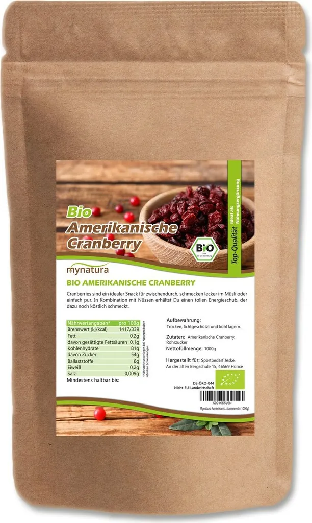 My natura Mynatura American Cranberries, dried 1Kg 1 bag