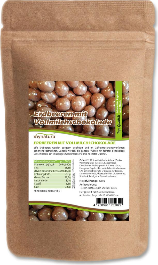 Mynatura freeze-dried strawberries in milk chocolate, 1 kg