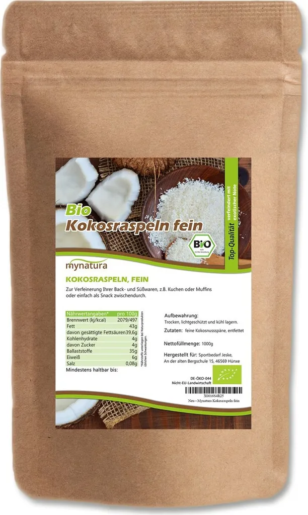 My natura Mynatura Coconut flakes fine - partially defatted 1 kg 3 bags