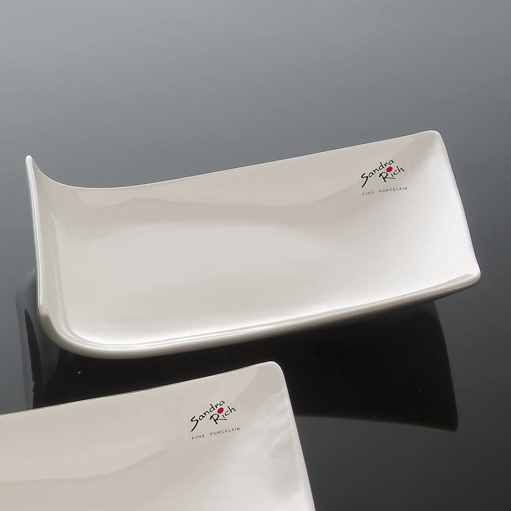 Sandra Rich Set of 12 Porcelain Plates Trapezoid Tray White 19x14 cm Porcel