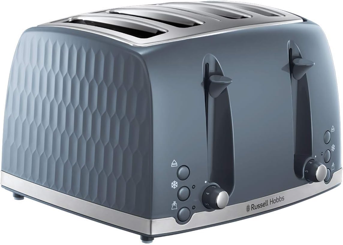 Russell Hobbs 26073 4-Piece Toaster in Modern Honeycomb Design with Extra Wide Slots and High Lifting Function, Gray