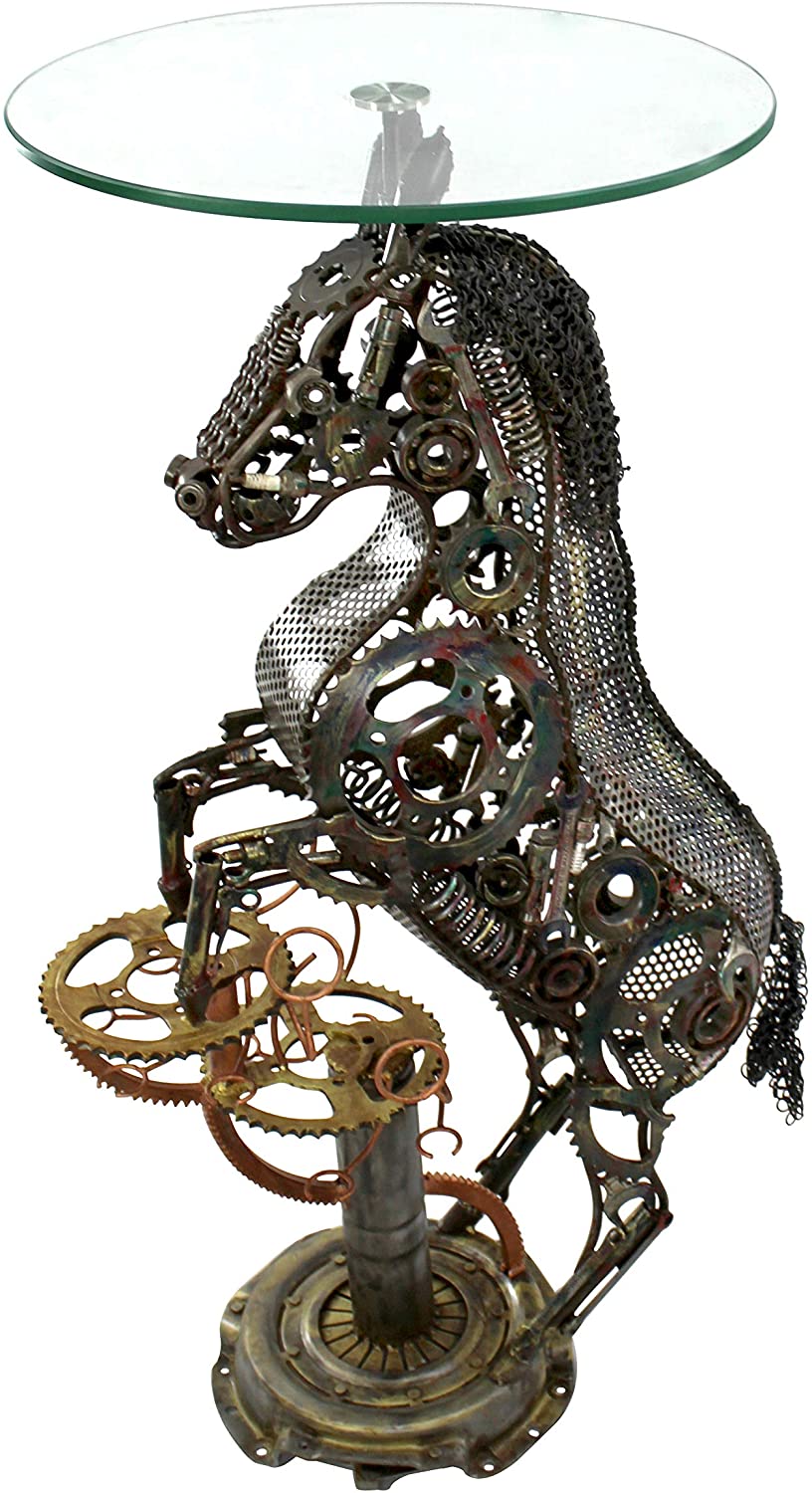 DARO DEKO Daro Decorative Side Table With Horse Sculpture Made Of Recycled Metal And 