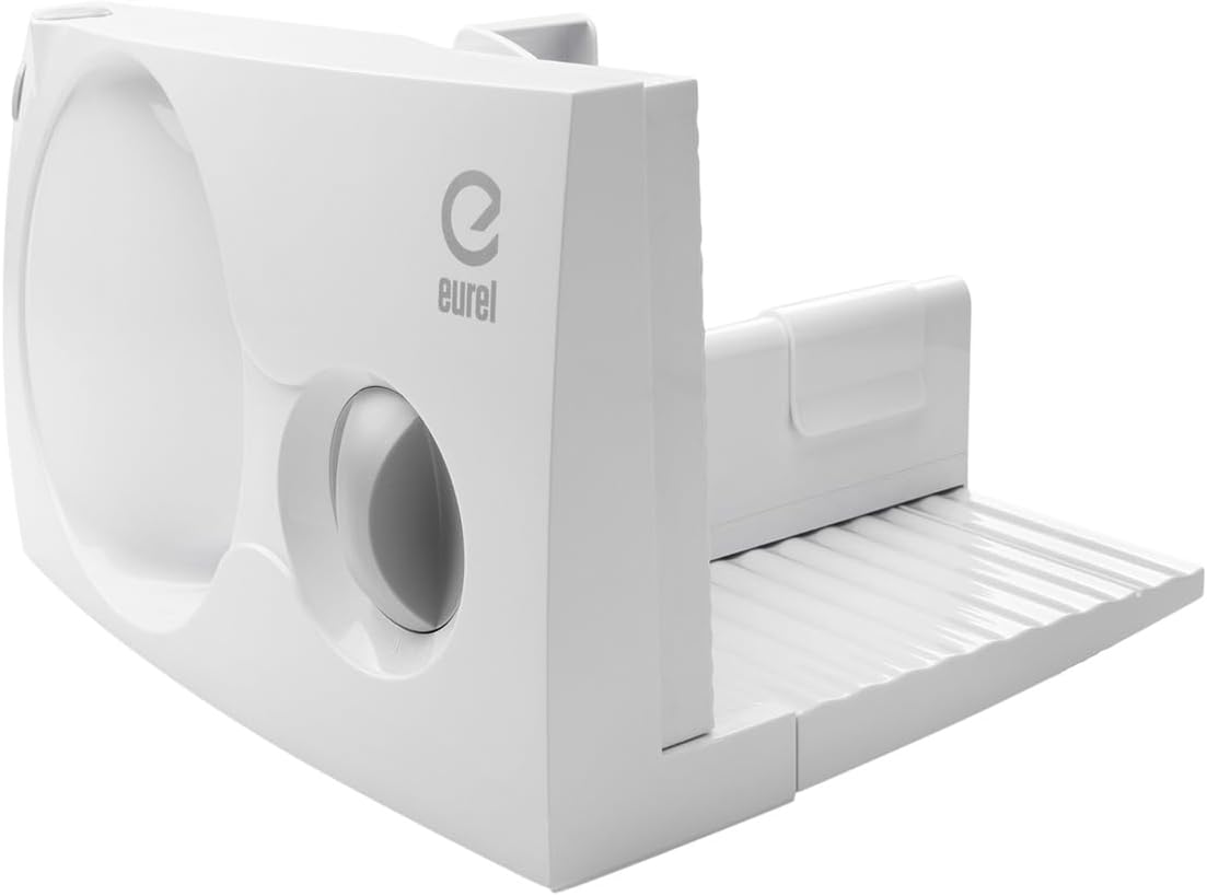 EUREL RS44 Electric Slicer, White, Folding Bread Slicer with Stainless Steel Blade, Diameter 170 mm, Serving Tray, Cutting Thickness 0-17 mm, BPA-Free, 100 W