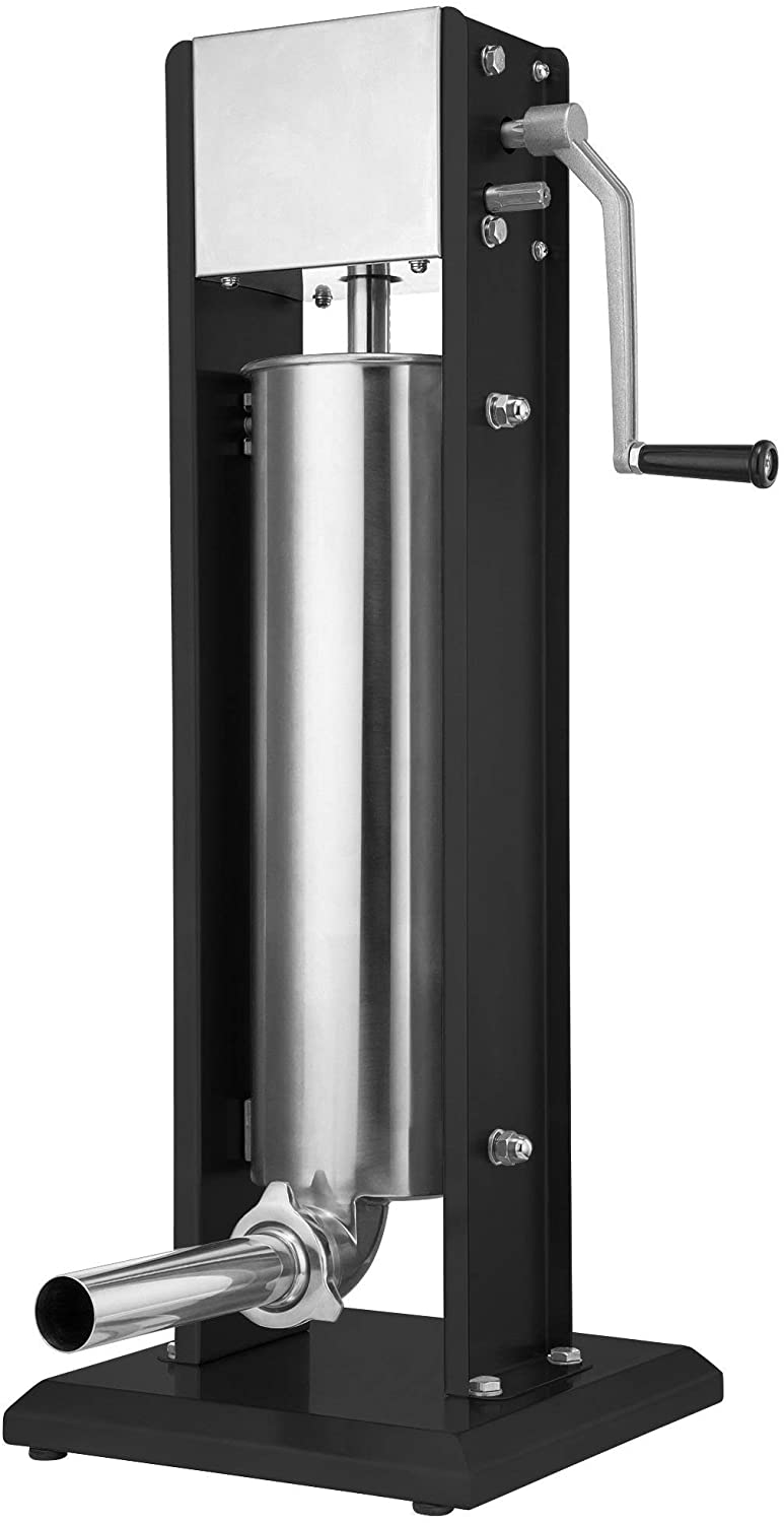 Zelsius professional sausage filling machine made of stainless steel + four different filling pipes, sausage filler, sausage press with 2-speed gearbox, ventilation valve and hand crank, Black