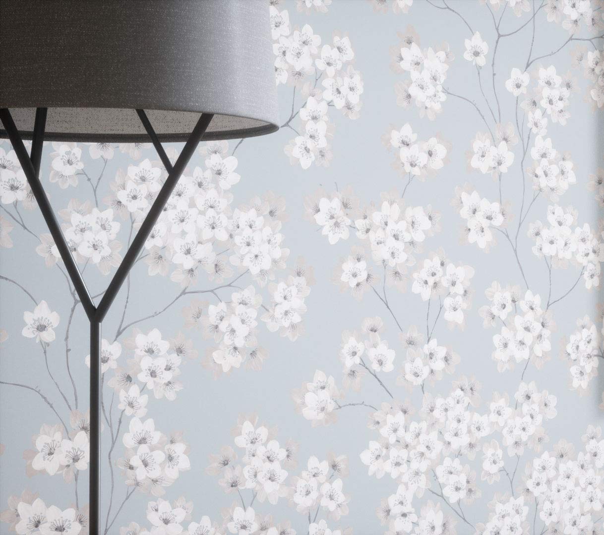 Newroom Design Newroom Flower Wallpaper Blue Flowers Leaves Floral Non-Woven Wallpaper Pin