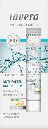 lavera NATURKOSMETIK Augencreme Basis Sensitiv Anti-Falten Q10, 15 ml