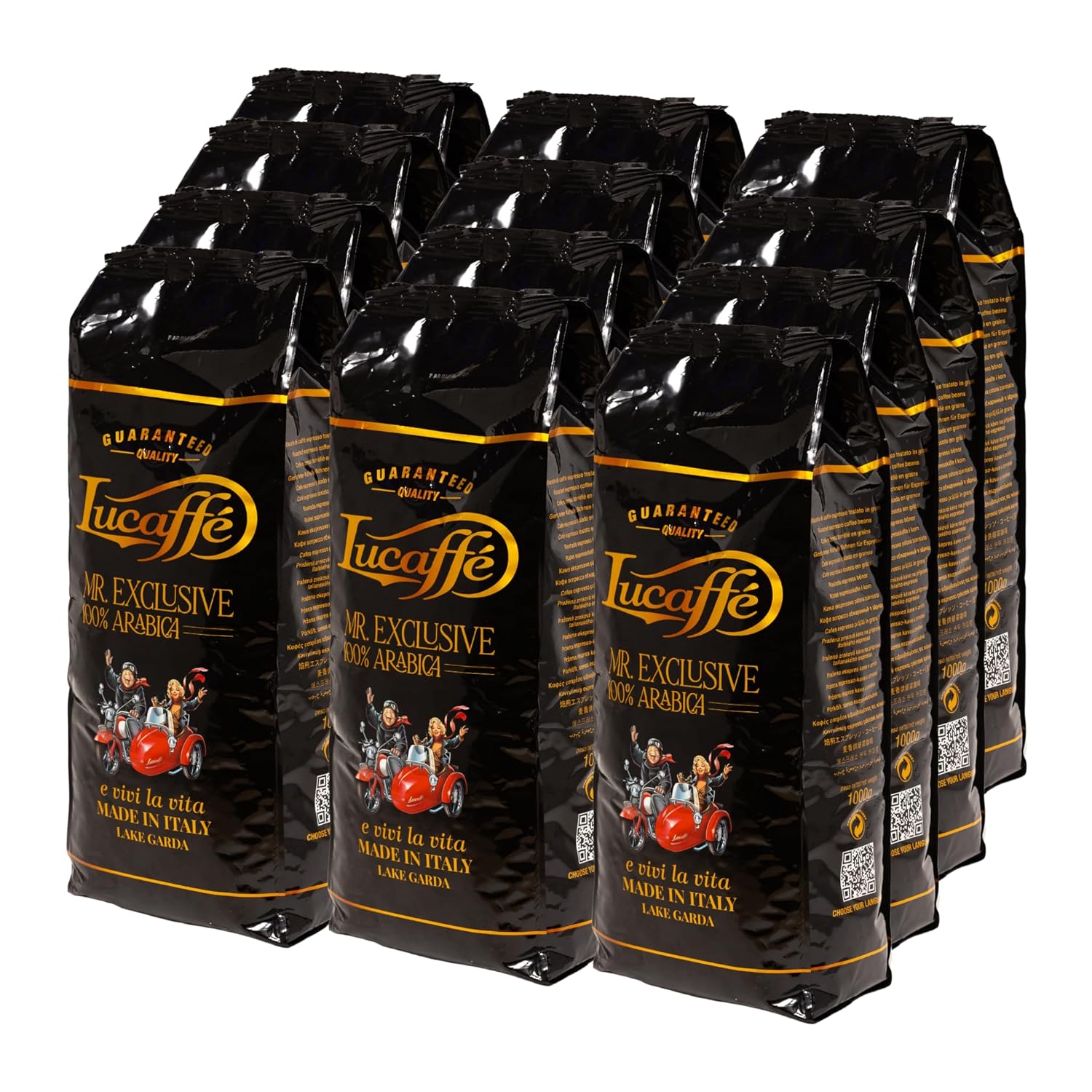 Lucaffé - Mr. Exclusive Coffee Beans 100% Arabica, 12 Packs of 1 kg | Whole Bean Coffee for Espresso | Medium Roast | Sweet and Soft Taste | Intense and enveloping aroma