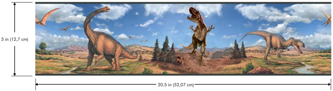 Roommates Rmk4401Bd Self-Adhesive Border Dinosaur, Vinyl, Blue And Brown, 1