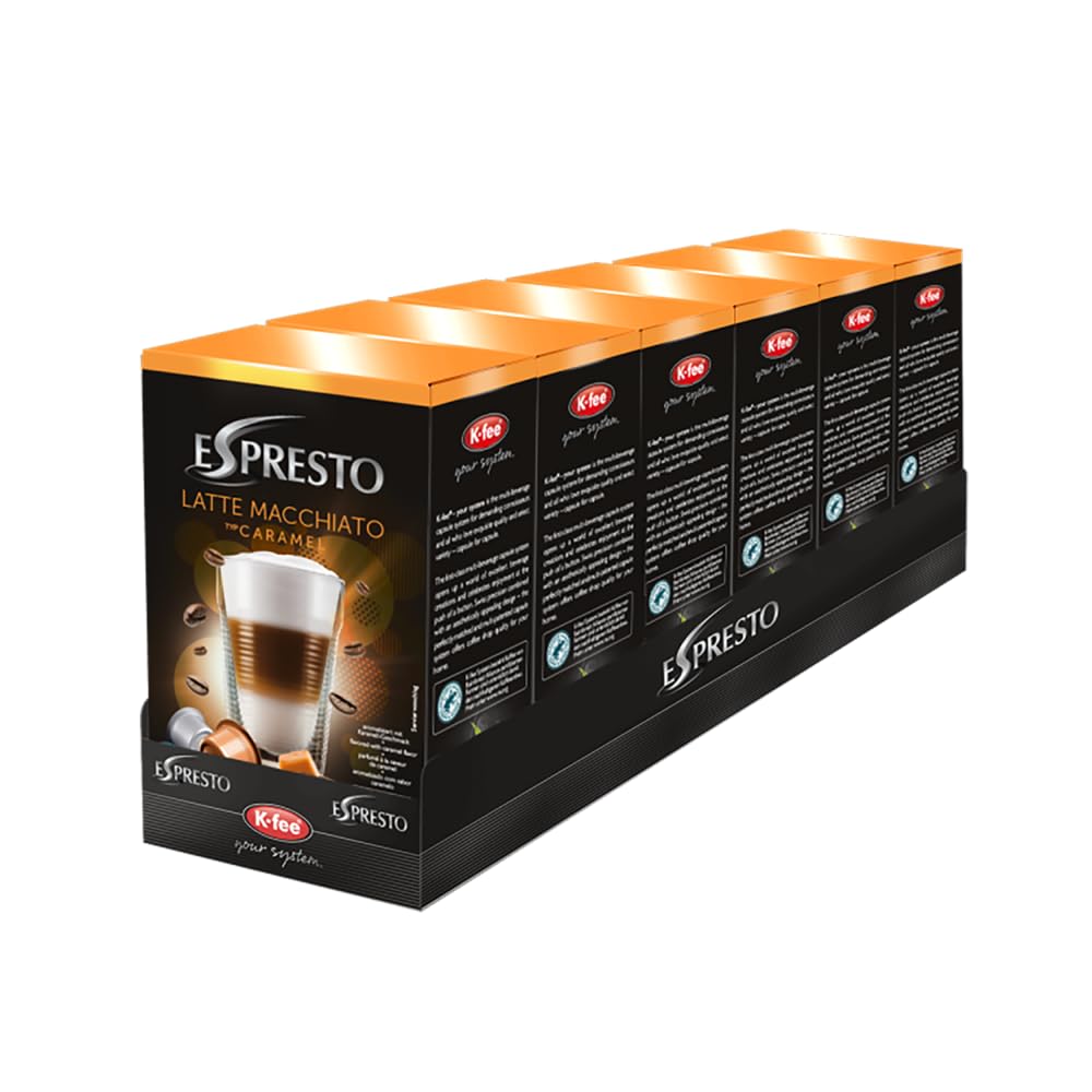 ESPRESTO Latte Macchiato Type Caramel Coffee Capsules & Milk Capsules Compatible with K-fee Your System RFA Certified 48 Coffee Capsules & 48 Milk Capsules