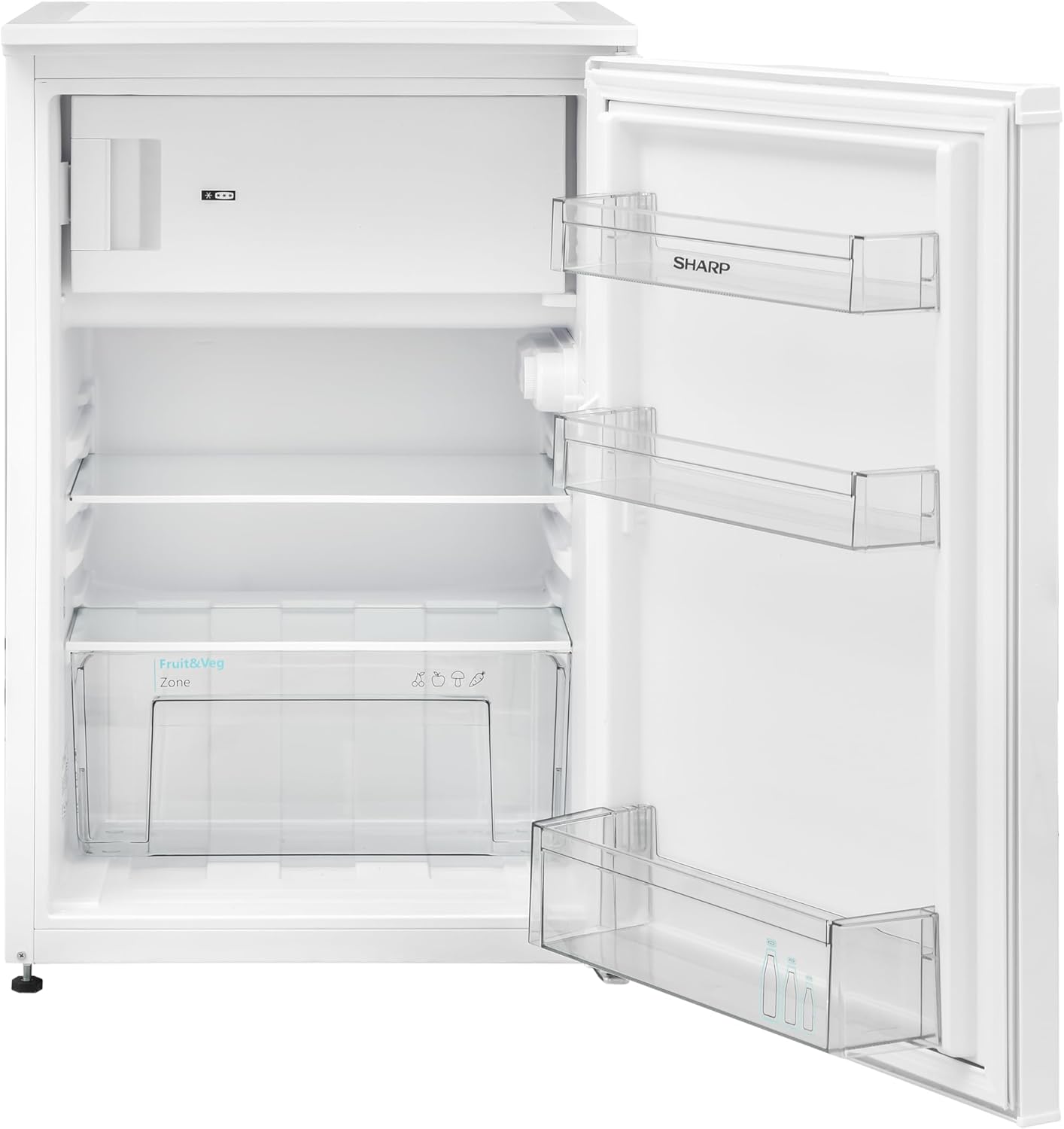 SHARP SJ-UD121T2W-EU Fridge with Freezer Compartment, 121 L Capacity of which 17 L in Freezer, Small Fridge with Continuous Temperature Control, LED Interior Lighting, White