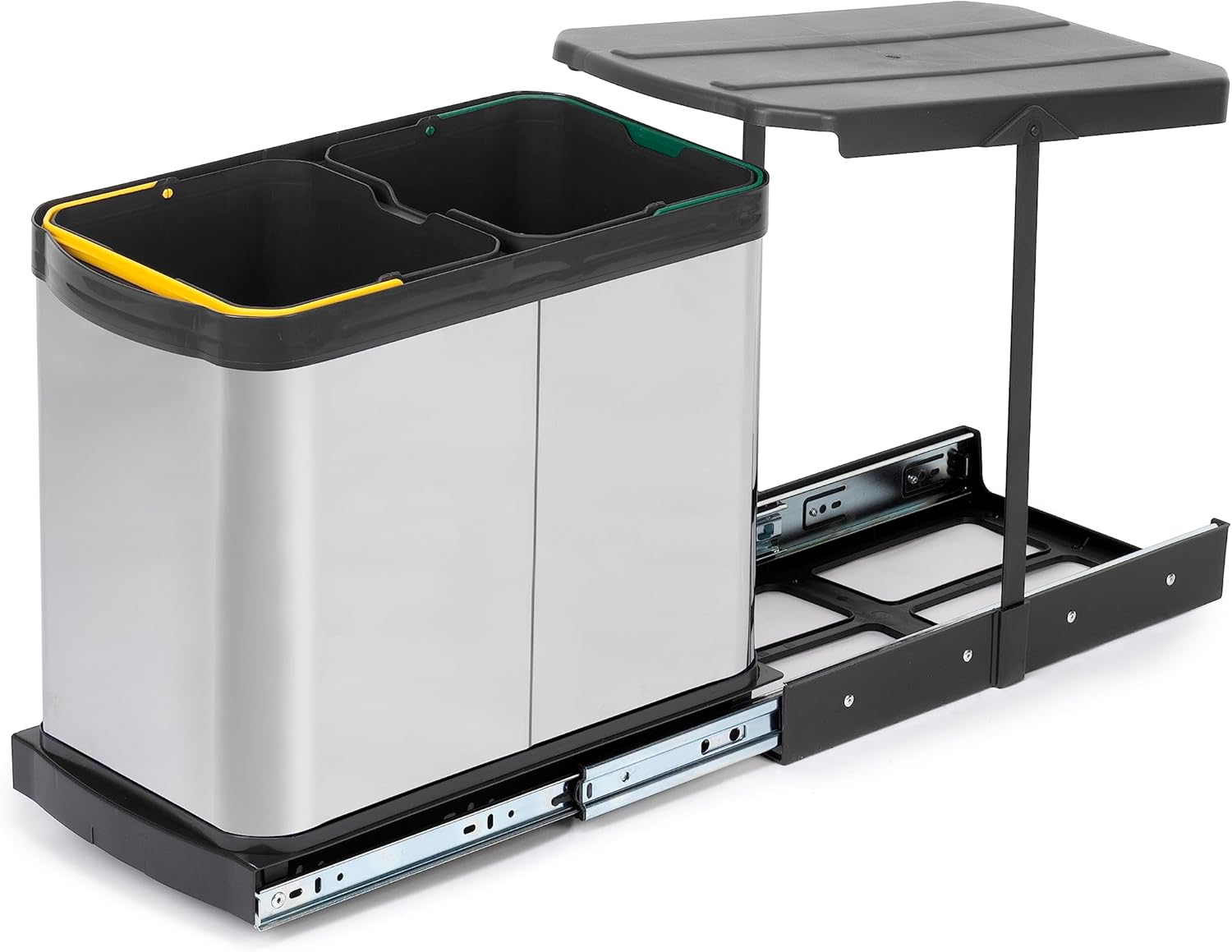 Emuca Recycle Inox Kitchen Recycling Bin, 2 x 12L, Floor Mounting and Manual/Automatic Removal