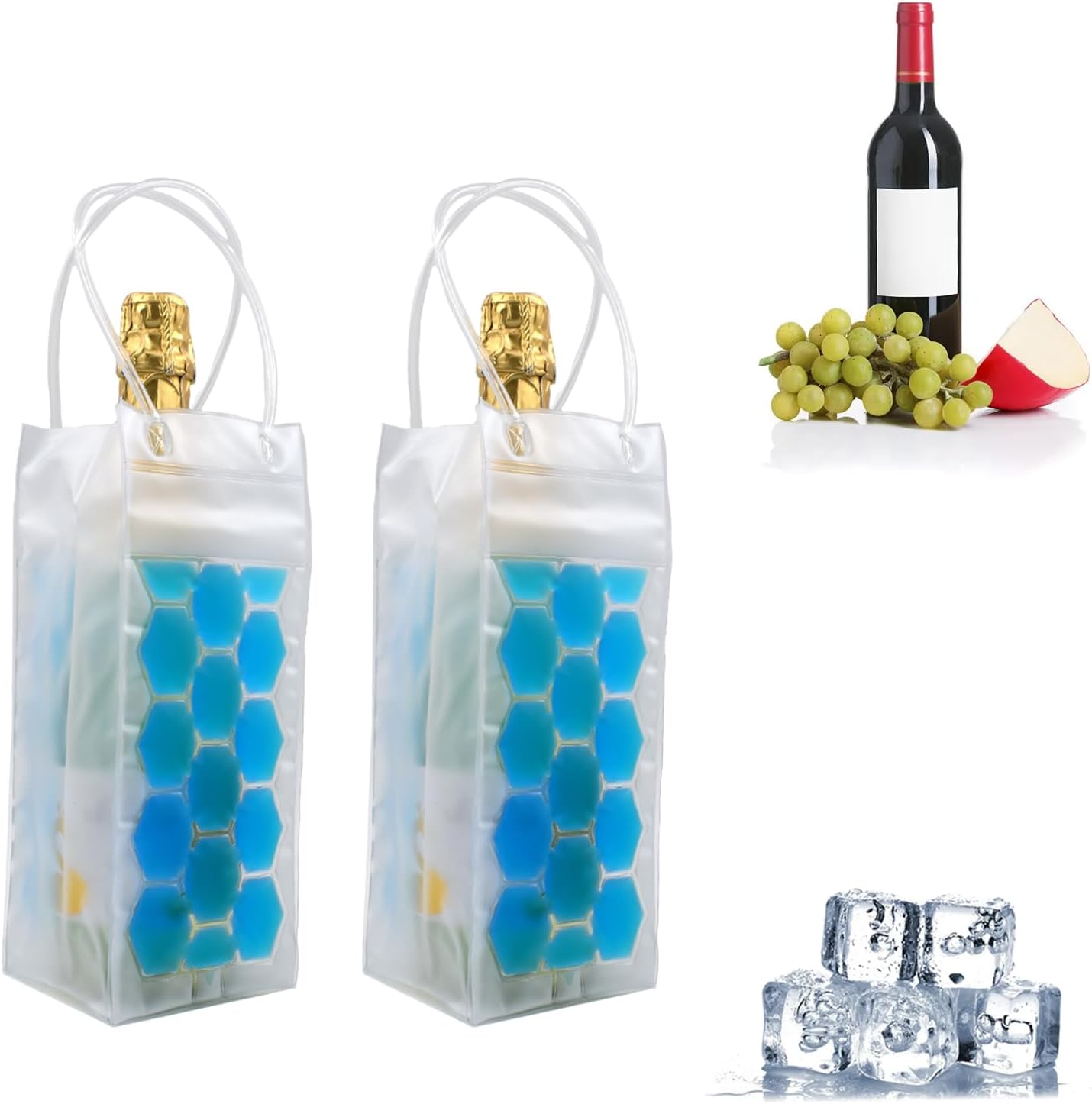 Ice Wine Bag, Wine Cooler, Wine Cooler, Refrigerator, Wine Bottle Cooler, Portable Foldable Transparent Wine Bag, Suitable for Champagne or White Wine, Chilled Beer, Parties, Wine Cooler Bucket