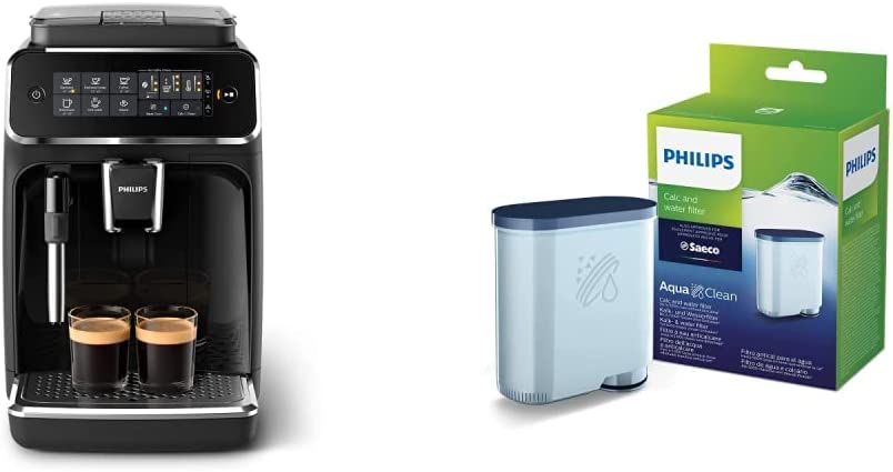 Philips Domestic Appliances Philips 3200 Series EP3221/40 Fully Automatic Coffee Machine, 4 Coffee Specialities, Black/Piano Lacquer Black & Lime CA6903/10 Aqua Clean Water Filter for Fully Automatic Coffee Machines, Plastic