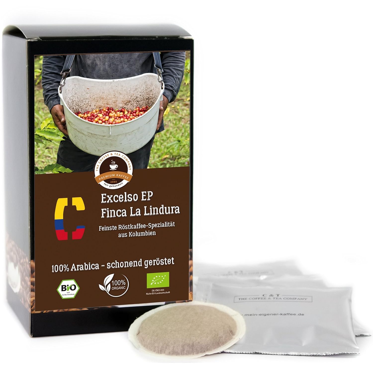 Kaffee Globetrotter Coffee Globetrotter - Colombia Excelso EP Finca la Lindura - Organic - 30 Premium Coffee Pods - for Senseo Coffee Machine - Top Coffee - Roasted Coffee from Organic Cultivation