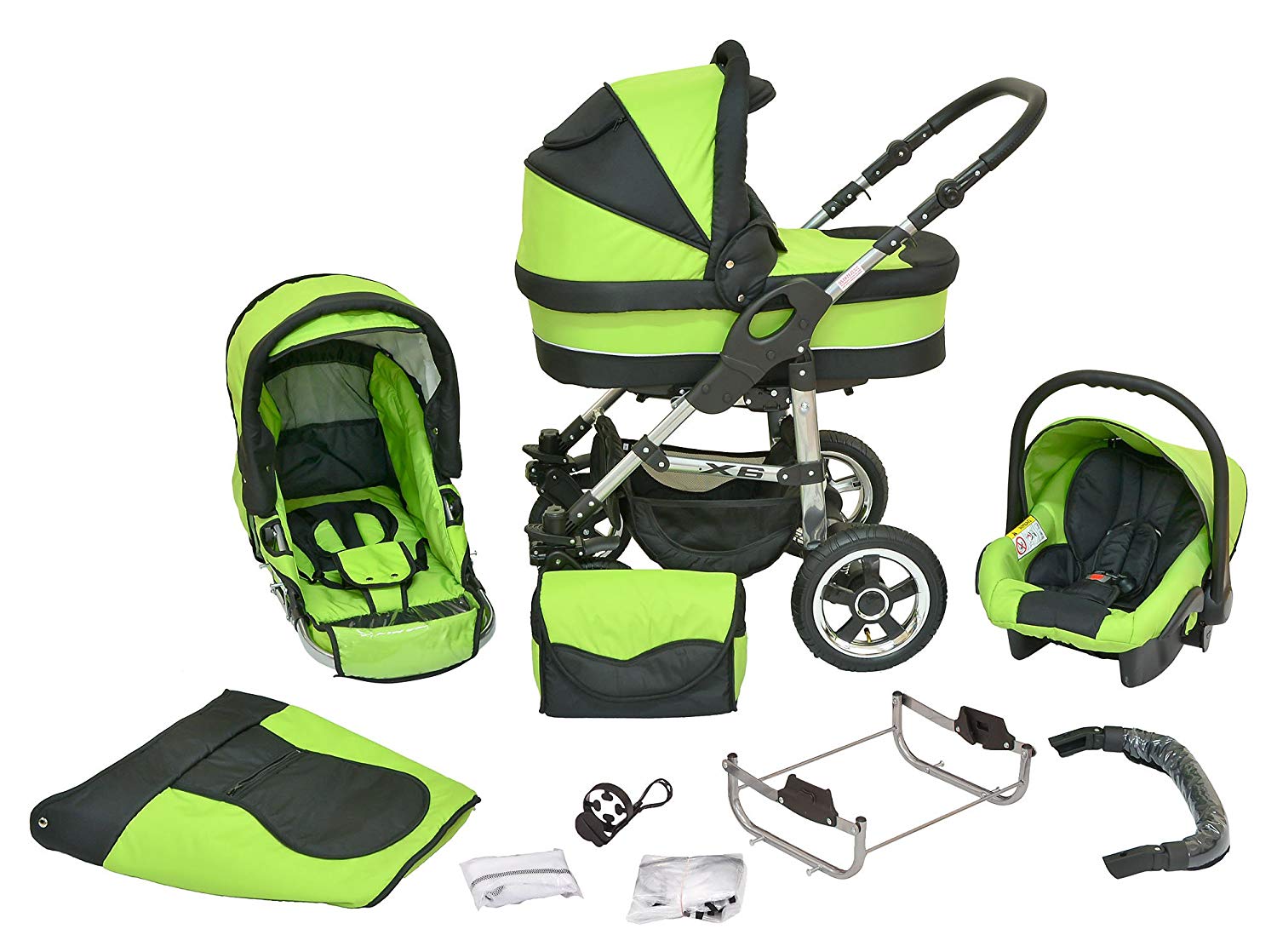 neo4kids Combi Pushchair X6 – 3 in 1 Combi Pushchair Buggy Succulent Green and Black