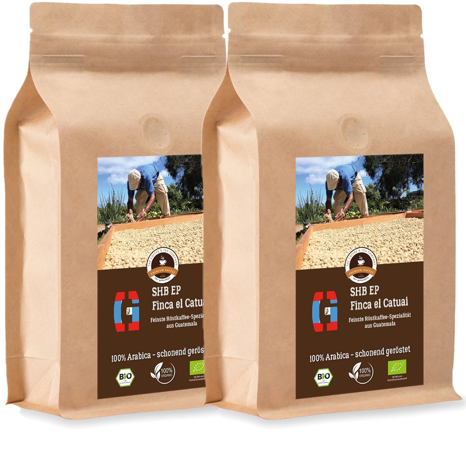 Coffee Globetrotter - Organic Guatemala SHB EP Finca El Catuai - 2 x 1000 g Whole Bean - for Fully Automatic Coffee Grinder - Roasted Coffee from Organic Cultivation | Refill Pack Economy Pack