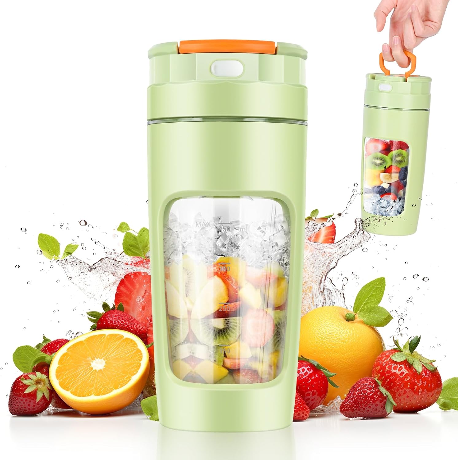 Gerbala Portable Mixer, Mini Blender, Portable Personal Mixer, 600 ml Cup, Leak-proof Lid, Powerful Mini Stand Mixer, Wireless & Rechargeable, Crushes Ice & Fruit (Green)