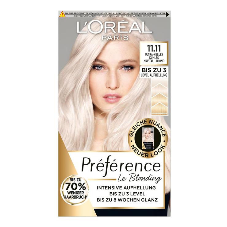 L'Oréal Paris L\'Oréal Paris Permanent Hair Color for Bleaching Hair, Hair Dye Set with Coloration and Color Shine Care Balm, Préférence Le Blonding, 11.11 Ultra Light Cool Crystal Blonde