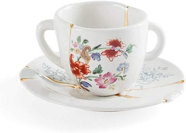 Seletti Kintsugi Coffee Cup with Saucer in Porcelain and 24 Carat Gold mod. 1