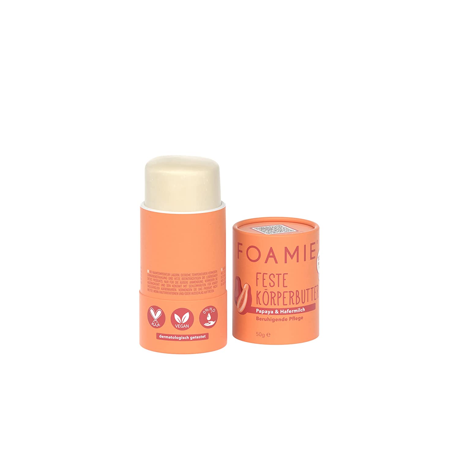 Foamie Solid Body Butter Rich Papaya & Oat Milk, Shea Butter Solid Body Lotion Dry Skin, Body Butter Papaya Cream Plastic-Free, 100% Vegan, 50 g