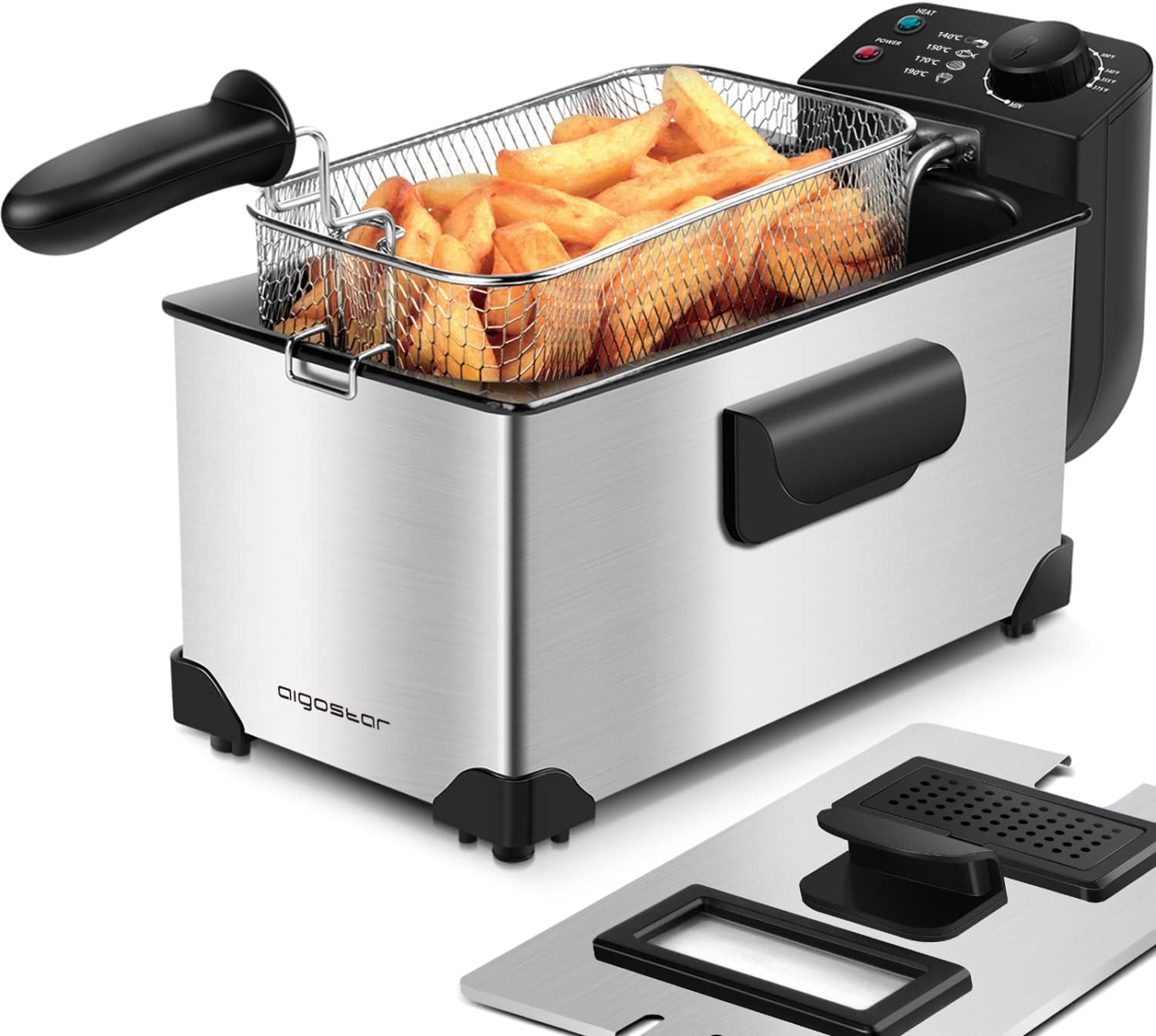 Aigostar 2200 Watt Stainless Steel Fryer 3 Litre BPA-free.