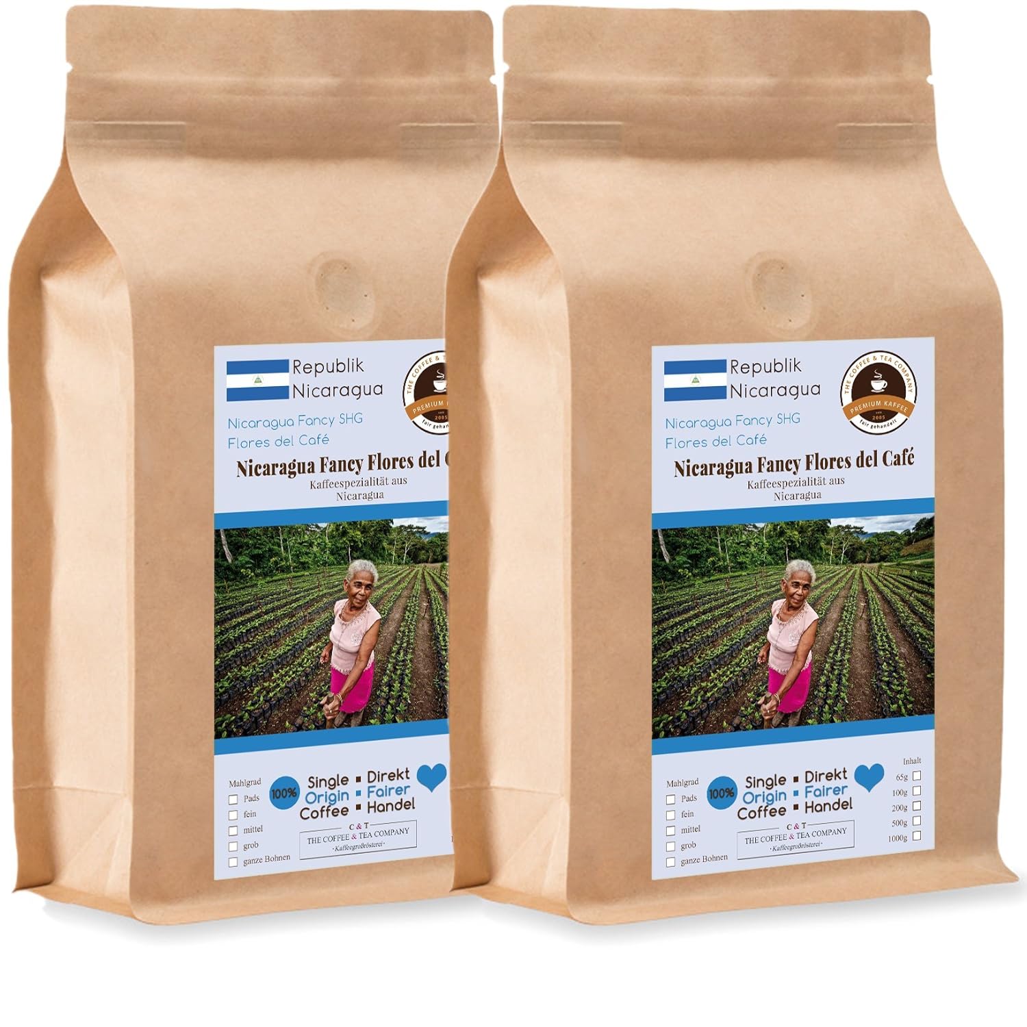 Kaffee Globetrotter Coffee Globetrotter - Coffee with Heart - Nicaragua Fancy Flores del Café - 2 x 1000 g Medium Ground - for Fully Automatic Coffee Grinder - Roasted Coffee Fair Trade | Refill Pack Economy Pack