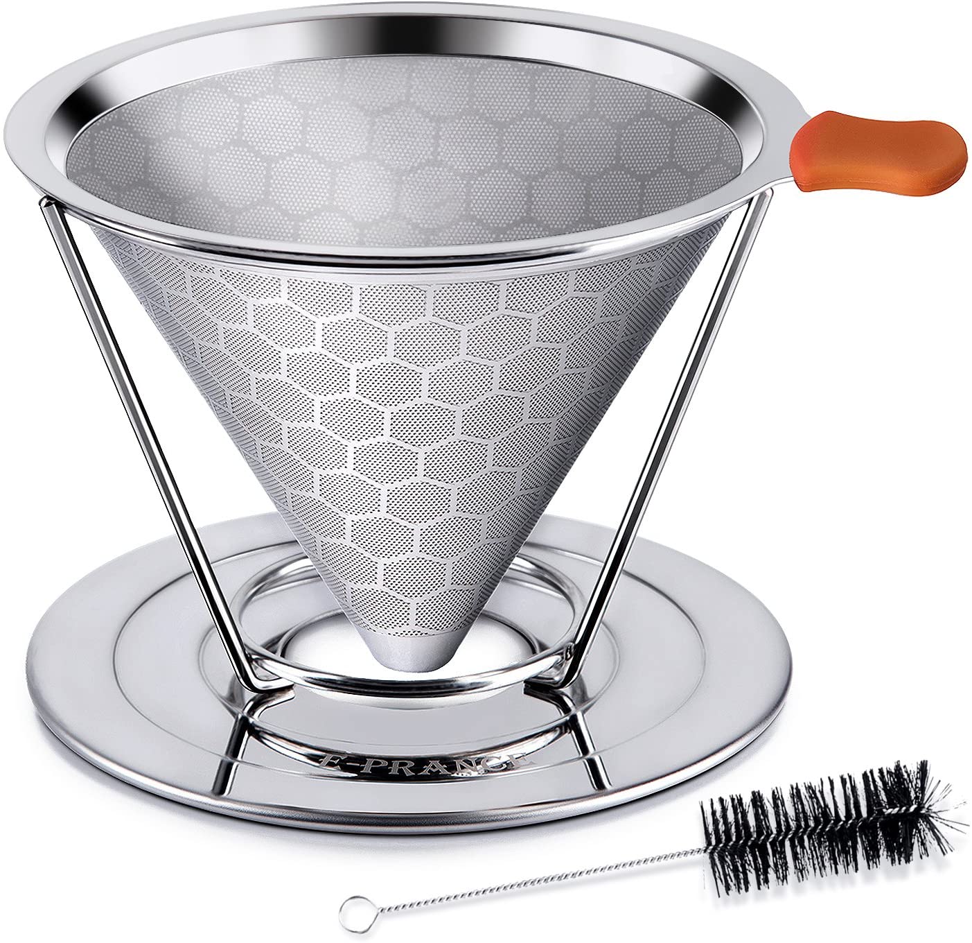 E-Prance permanent coffee filter KF2 reusable coffee filter stainless steel with removable stand for 4 cups. Updated version, Silver