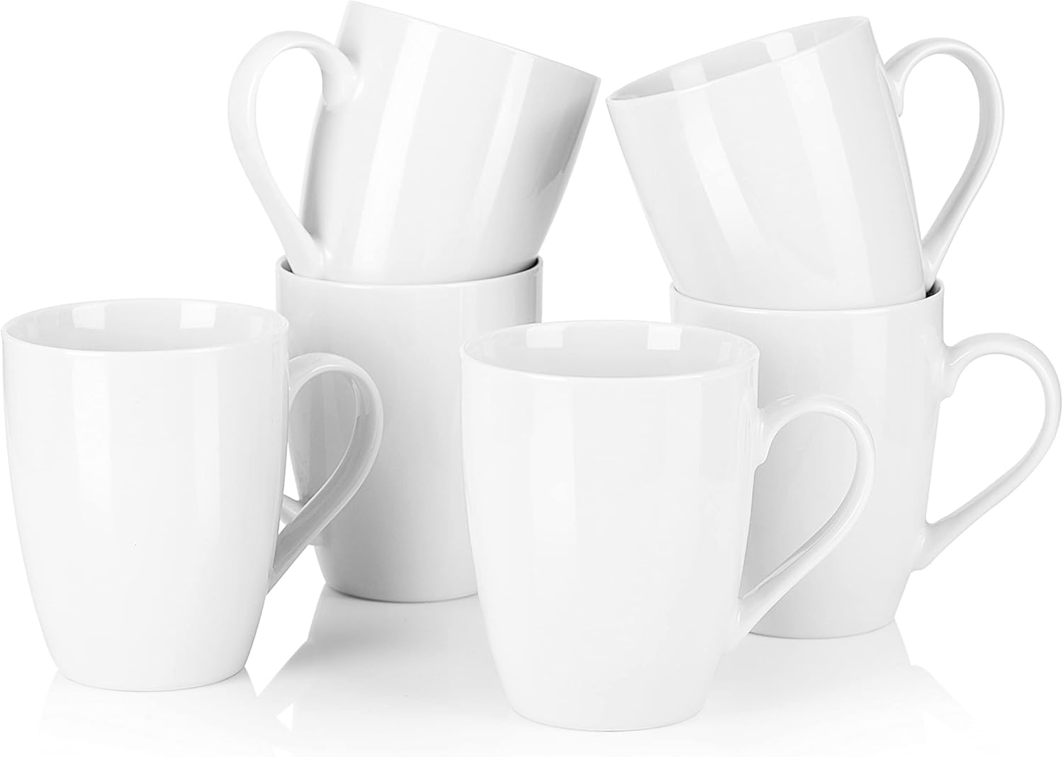 MALACASA Elisa Series – 6-piece porcelain coffee cup set, 340 ml, grey and white mug set & tea cups for coffee, cappuccino or tea, dishwasher and microwave safe