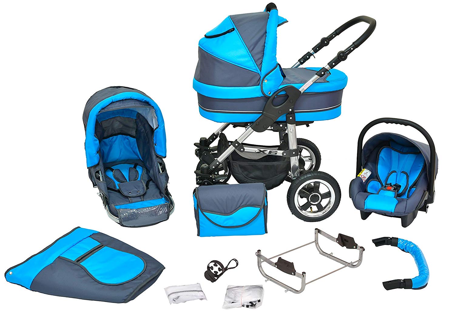 neo4kids Combi Pushchair X6 – 3 in 1 Combi Pushchair Buggy Graphite/Turquoise