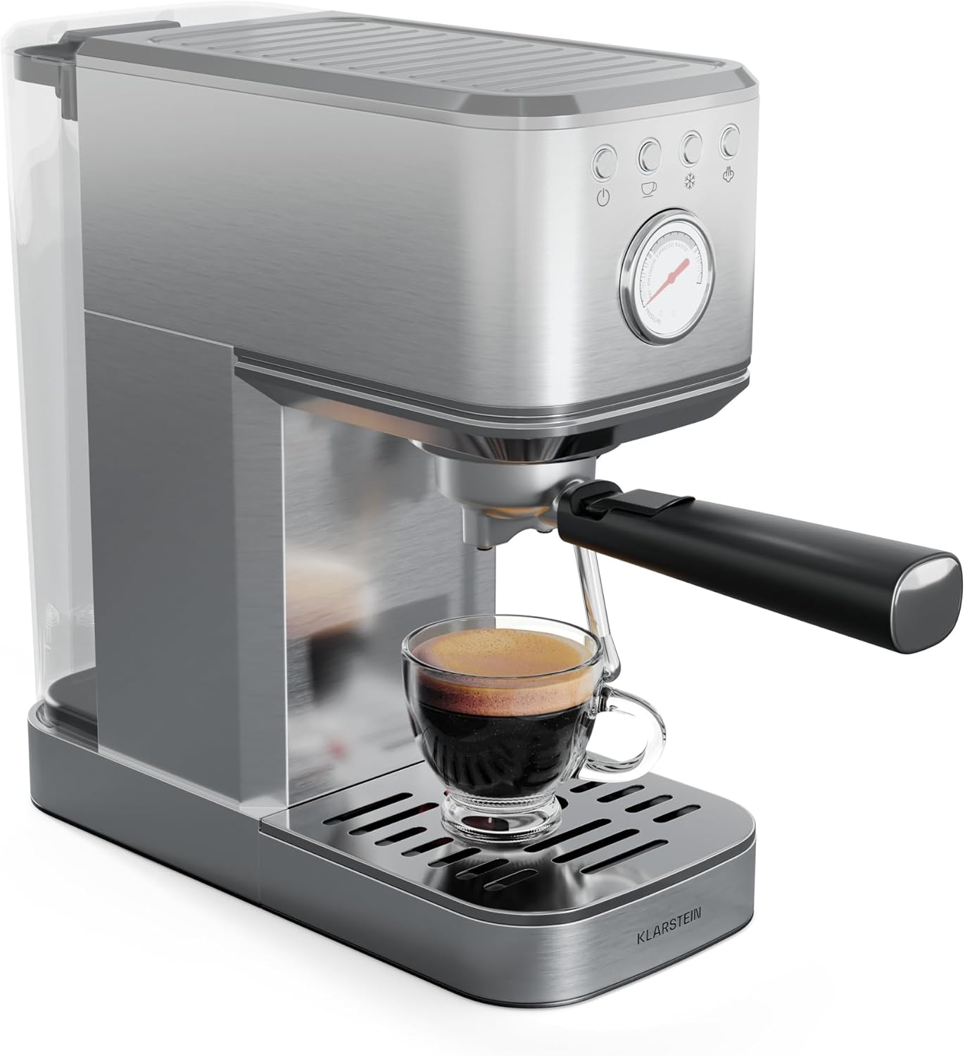 Klarstein SteelPresso Slim Portafilter Machine - 20-Bar, 1350W, Stainless Steel, 1.2L Water Tank, Steam Nozzle, Compact, Easy Use, Espresso Machine, Portafilter