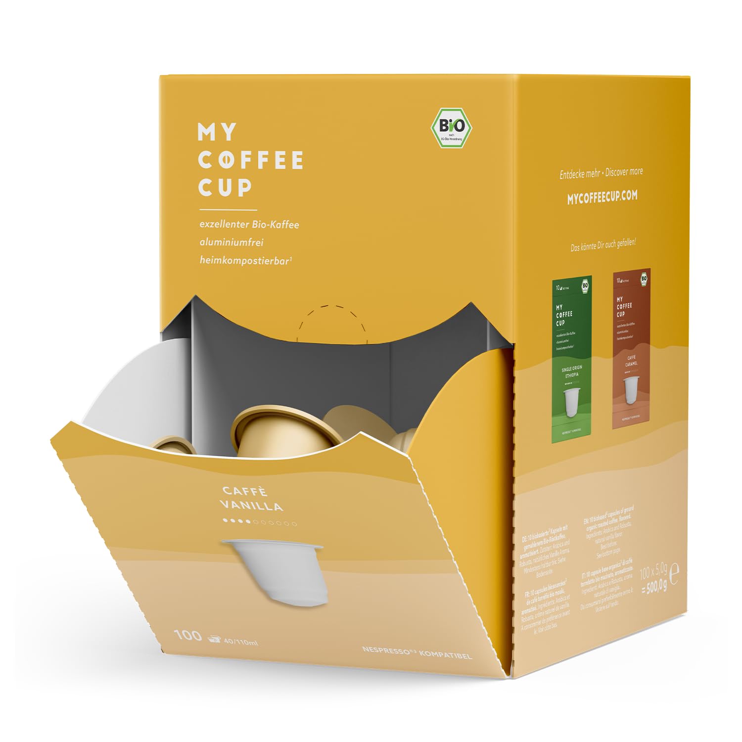 MY-COFFEE CUP My Coffee Cup - Mega Box Cafè Vanilla - Organic Coffee I 100 Coffee Capsules for Nespresso®³ Capsule Machines I 100% Home and Garden Compostable and Sustainable - 0% Aluminum