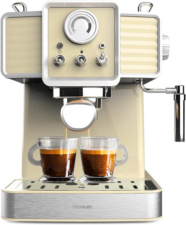 Cecotec espresso machine Power Espresso 20 Traditional Light Yellow, 1350 W, espresso and cappuccino, 20 bar and thermoblock, steam outlet, pressure gauge, vintage design, capacity 1.5 liters
