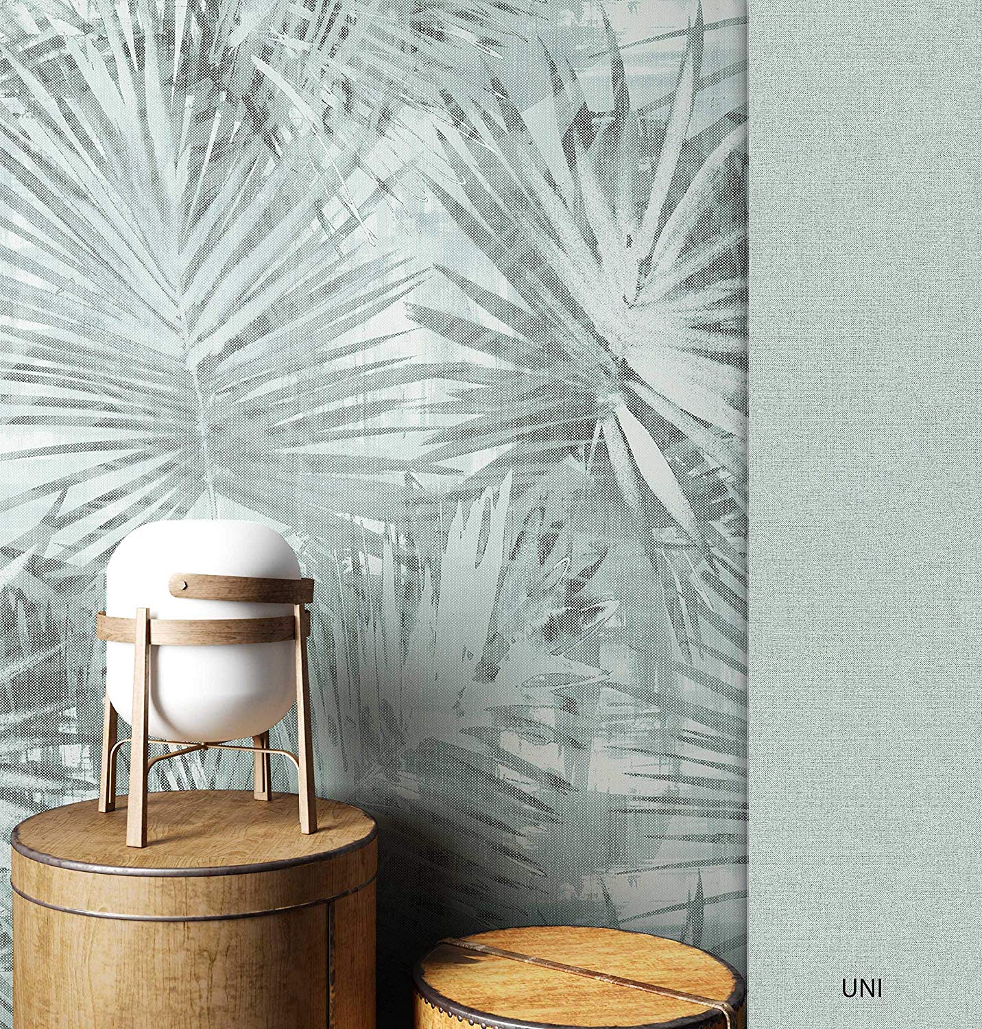 Newroom Design Newroom Flower Wallpaper Blue Flowers Leaves Floral Non-Woven Wallpaper Gre