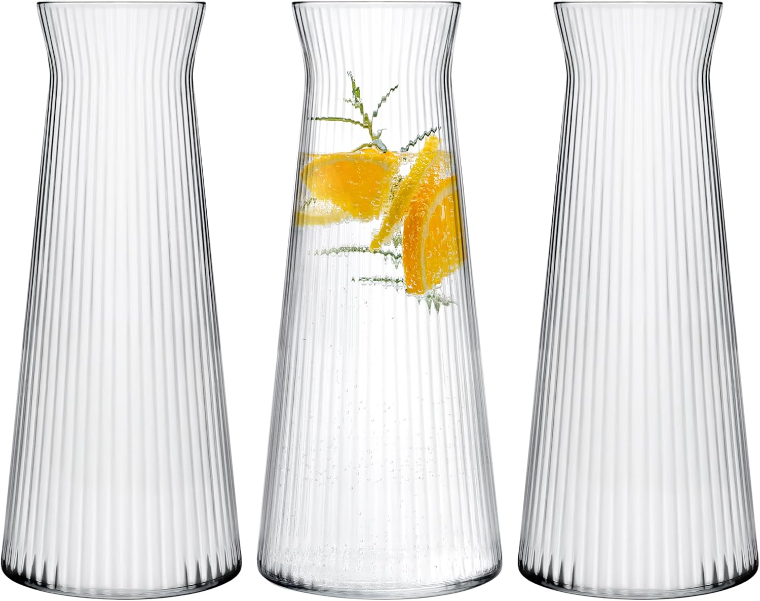 CONCEPT Pack of 3 Heavy Duty Ribbed Glass Water Carafe - 1 Liter Dishwasher Safe BPA Free Stylish and Sturdy